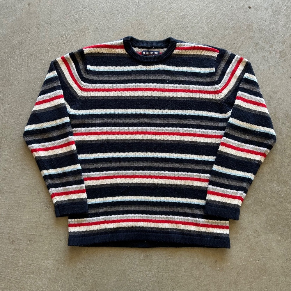 Vintage Aeropostale Striped Sweater Size Medium Blue Red Acrylic Pullover‎ Boho